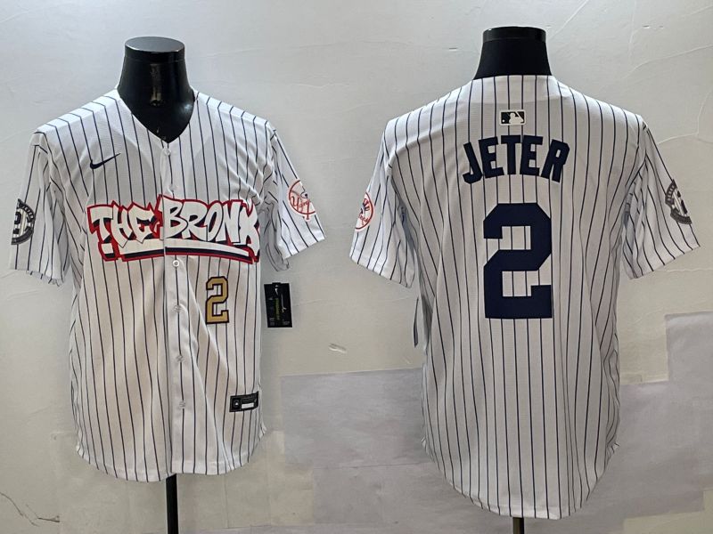 Men New York Yankees #2 Jeter White Stripe four generations Joint Name 2025 Nike MLB Jersey style 6->new york yankees->MLB Jersey